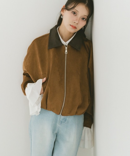 VANNIE U（ヴァニーユー）の「レザーカラースウェードジップブルゾン（ブルゾン・レディース・ブラウン/ダークブラウン・FREE）」の8枚目の写真
