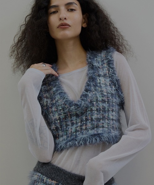 TWEED FRINGE KNIT TOPS（ニット/セーター）｜Ameri（アメリ）の