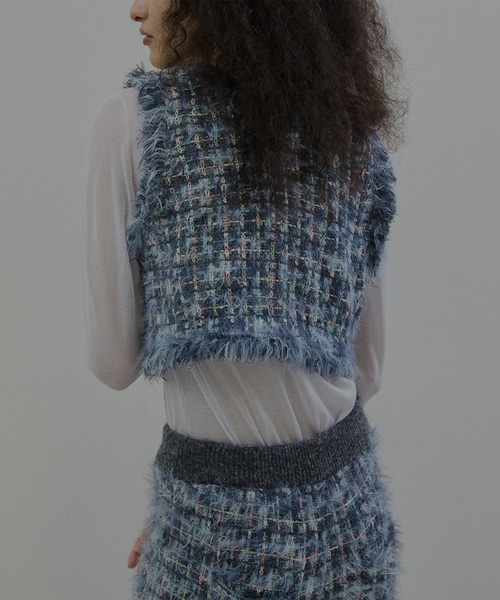 新品！！Ameri フリンジ付きニットセーター F ブルー TWEED FRINGE KNIT TOPS（ニット/セーター）｜Ameri（アメリ）の