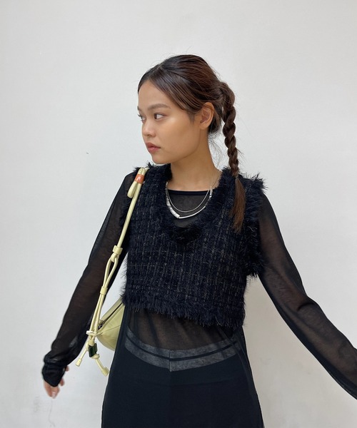 セール】TWEED FRINGE KNIT TOPS（ニット/セーター）｜Ameri（アメリ