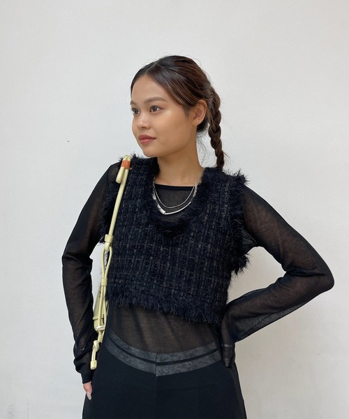 TWEED FRINGE KNIT TOPS（ニット/セーター）｜Ameri（アメリ）の