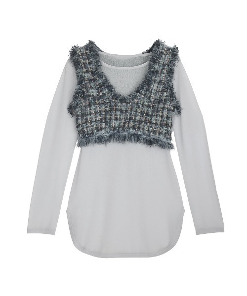 セール】TWEED FRINGE KNIT TOPS（ニット/セーター）｜Ameri（アメリ