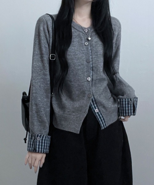 VIVID LADY（ビビッドレディー）の「チェック柄シャツドッキング ニットカーディガン（ニット/セーター・レディース・グレー/レッド/ブラック/ネイビー・FREE）」の15枚目の写真