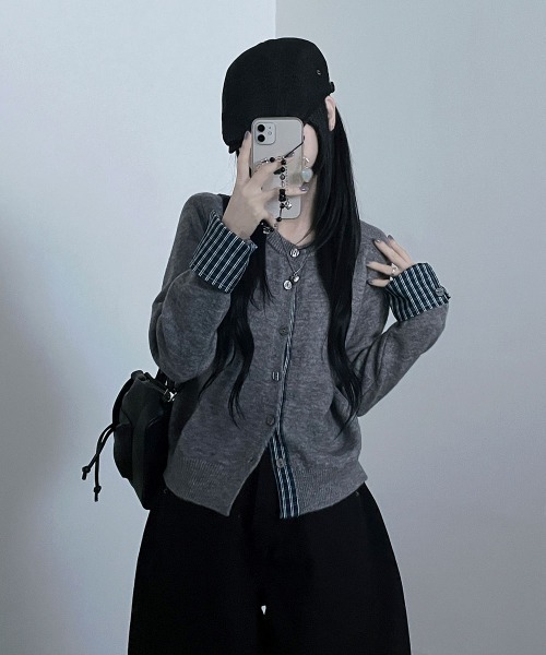 VIVID LADY（ビビッドレディー）の「チェック柄シャツドッキング ニットカーディガン（ニット/セーター・レディース・グレー/レッド/ブラック/ネイビー・FREE）」の17枚目の写真