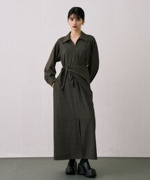 Scarf Wrapped Shirt Dress|ウォッシャブル/オフィスカジュアル/オケージョン系/防シワ/抗ピリング/細見え/春服
