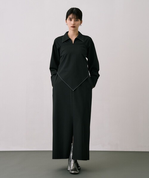 ［新品タグ付き］UNITED TOKYO air knit lace shirt Scarf Wrapped Shirt Dress｜ウォッシャブル/オフィスカジュアル