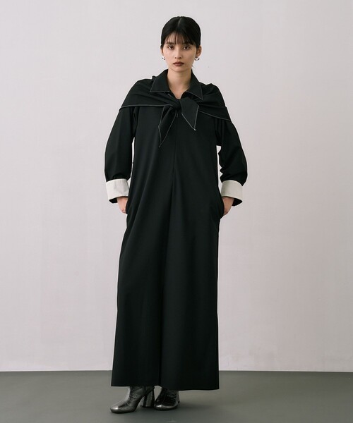 Scarf Wrapped Shirt Dress｜ウォッシャブル/オフィスカジュアル