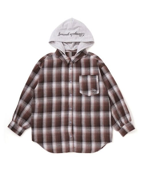 ZIDDY（ジディ）の「フード取り外しチェックシャツ(130~160cm)（シャツ/ブラウス・キッズ・ブラウン系その他/ブラック系その他・140cm/150cm/130cm/FREE）」の2枚目の写真
