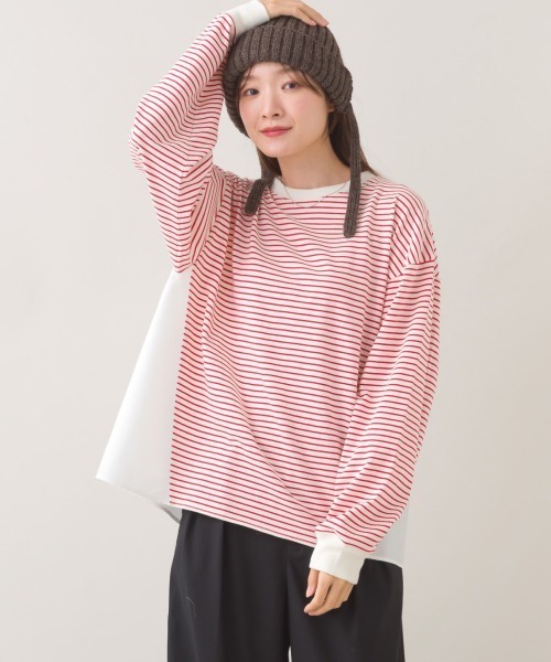 OMNES(オムネス)の「異素材切り替えボーダー長袖トップス(Tシャツ/カットソー・レディース・ブラック系その他/ホワイト系その他/レッド系その他/ブルー系その他・FREE)」の4枚目の写真