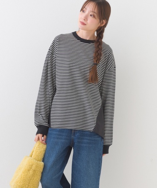 OMNES(オムネス)の「異素材切り替えボーダー長袖トップス(Tシャツ/カットソー・レディース・ブラック系その他/ホワイト系その他/レッド系その他/ブルー系その他・FREE)」の8枚目の写真