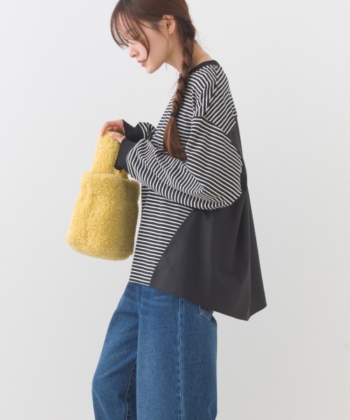 OMNES(オムネス)の「異素材切り替えボーダー長袖トップス(Tシャツ/カットソー・レディース・ブラック系その他/ホワイト系その他/レッド系その他/ブルー系その他・FREE)」の9枚目の写真