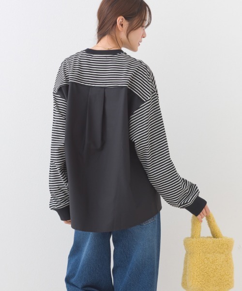 OMNES(オムネス)の「異素材切り替えボーダー長袖トップス(Tシャツ/カットソー・レディース・ブラック系その他/ホワイト系その他/レッド系その他/ブルー系その他・FREE)」の10枚目の写真