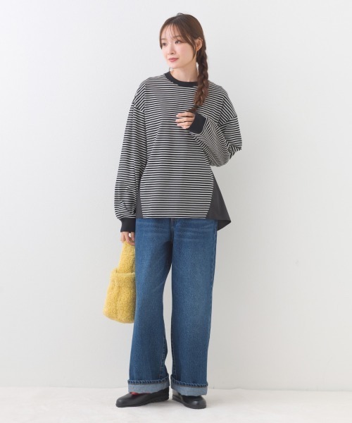 OMNES(オムネス)の「異素材切り替えボーダー長袖トップス(Tシャツ/カットソー・レディース・ブラック系その他/ホワイト系その他/レッド系その他/ブルー系その他・FREE)」の11枚目の写真