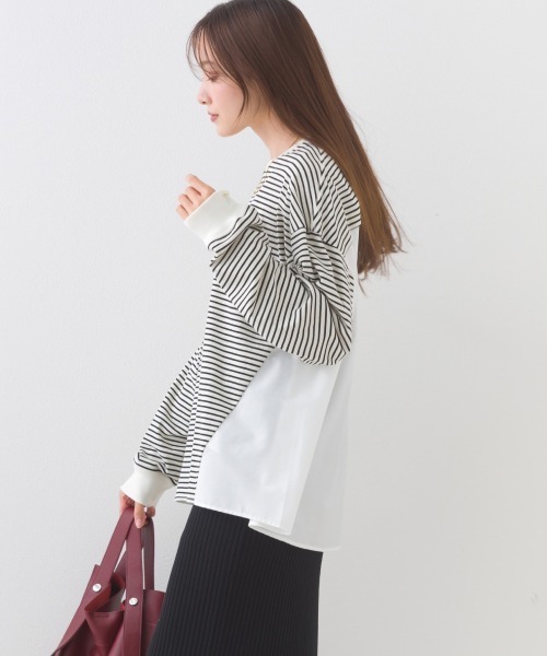 OMNES(オムネス)の「異素材切り替えボーダー長袖トップス(Tシャツ/カットソー・レディース・ブラック系その他/ホワイト系その他/レッド系その他/ブルー系その他・FREE)」の13枚目の写真