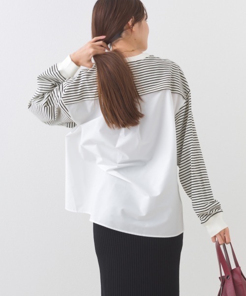 OMNES(オムネス)の「異素材切り替えボーダー長袖トップス(Tシャツ/カットソー・レディース・ブラック系その他/ホワイト系その他/レッド系その他/ブルー系その他・FREE)」の14枚目の写真