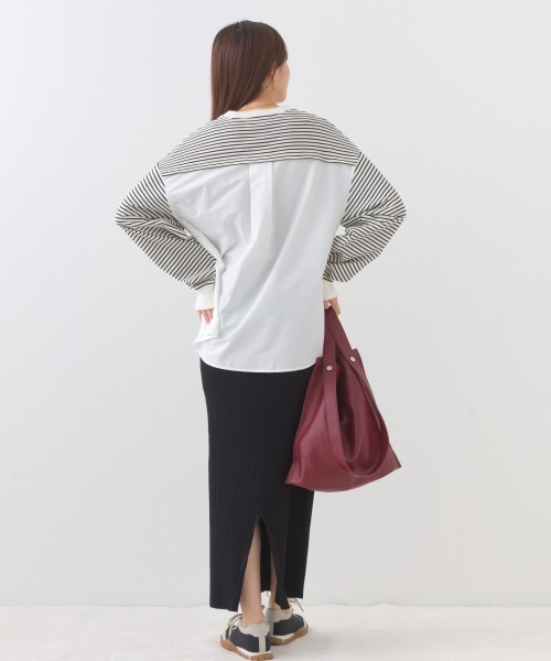 OMNES(オムネス)の「異素材切り替えボーダー長袖トップス(Tシャツ/カットソー・レディース・ブラック系その他/ホワイト系その他/レッド系その他/ブルー系その他・FREE)」の16枚目の写真