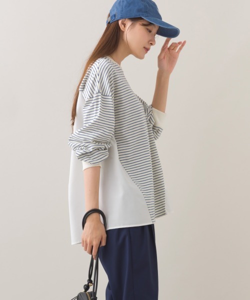 OMNES(オムネス)の「異素材切り替えボーダー長袖トップス(Tシャツ/カットソー・レディース・ブラック系その他/ホワイト系その他/レッド系その他/ブルー系その他・FREE)」の18枚目の写真