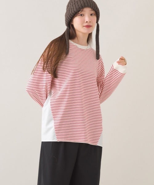 OMNES(オムネス)の「異素材切り替えボーダー長袖トップス(Tシャツ/カットソー・レディース・ブラック系その他/ホワイト系その他/レッド系その他/ブルー系その他・FREE)」の22枚目の写真