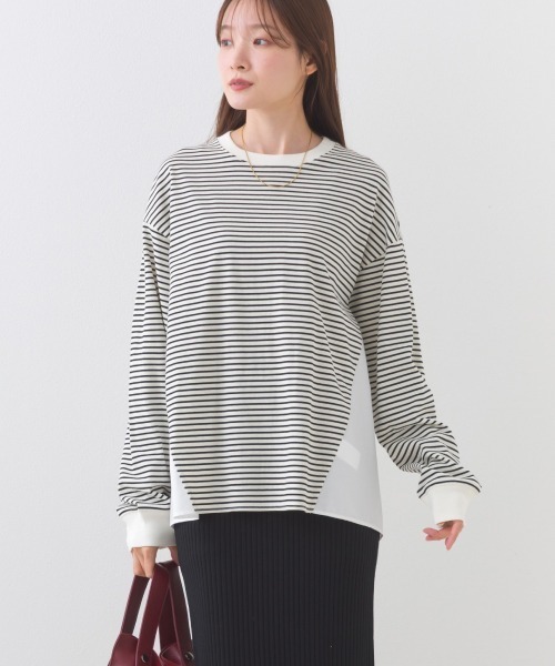 OMNES(オムネス)の「異素材切り替えボーダー長袖トップス(Tシャツ/カットソー・レディース・ブラック系その他/ホワイト系その他/レッド系その他/ブルー系その他・FREE)」の7枚目の写真