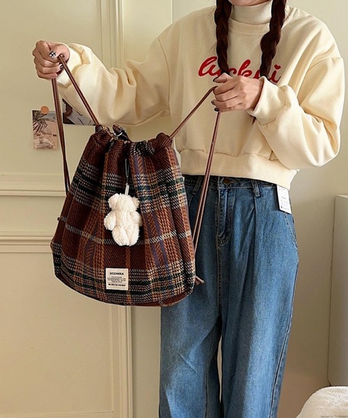 Liaa/チェック柄 2way トート ナップサック リュック A18712（トート