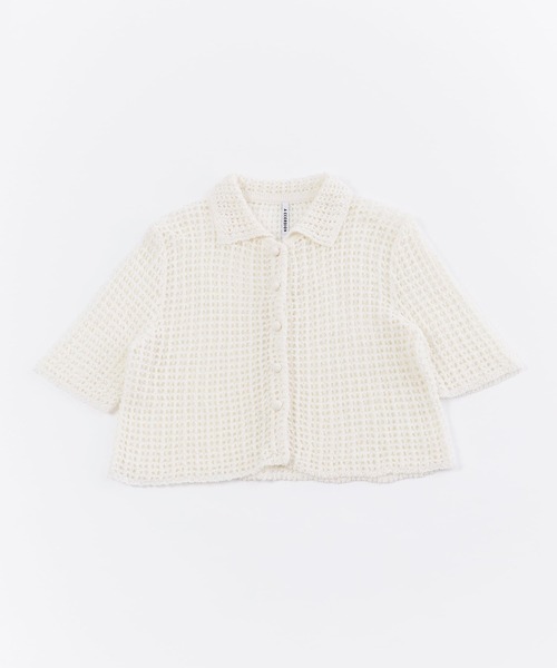 A CCORDION（アコーディオン）の「MESH PATTERN HALF SLEEVE SHIRTS（シャツ/ブラウス・レディース・ブラック/オフホワイト・FREE）」の2枚目の写真