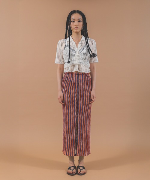 A CCORDION（アコーディオン）の「MESH PATTERN HALF SLEEVE SHIRTS（シャツ/ブラウス・レディース・ブラック/オフホワイト・FREE）」の4枚目の写真