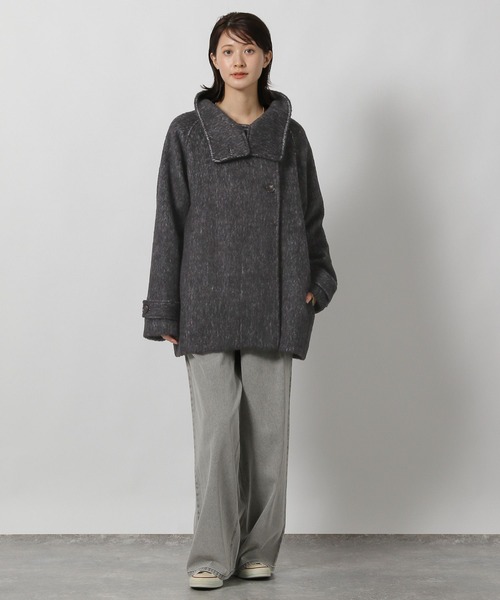 LAKOLE（ラコレ）の「シャギースタンドミドルコート / 496598（ステンカラーコート・レディース・ブラック/グレー/クリーム・FREE）」の4枚目の写真