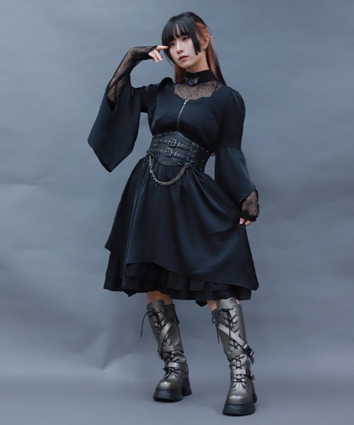 NIBBLE POISON（ニブルポイズン）の「フレアスリーブイレヘムワンピース（ワンピース・レディース・ブラック/ワイン・MEDIUM）」の21枚目の写真