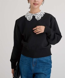 襟付きニット」に該当するニット/セーター（ブラック/黒色系・フリル