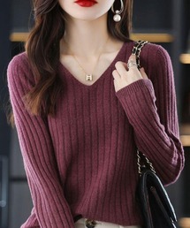 SallyLunn（サリーラン）の「Vネック太リブニットトップス（ニット/セーター）」