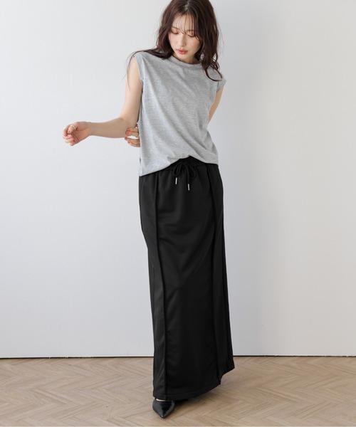 AMELY（エミリー）の「スウェット切替ロングスカート（スカート・レディース・ブラック/スモークピンク/ベージュ/グレー・M/L）」の2枚目の写真