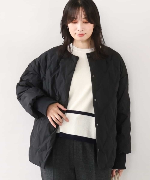 美品⁑エンフォルド　ミリオーネノーカラーショートダウンジャケット　ブラック　38 ノーカラーミドル丈ダウンコート（ダウンジャケット/コート）｜MK