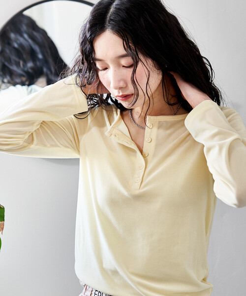 FREAK'S STORE(フリークスストア)の「<新色追加>ベロアジャージ ヘンリーネック トップス(Tシャツ/カットソー・レディース・ライトグレー/ブラウン/ブラック/ワインレッド/レモンイエロー・フリ-)」の17枚目の写真