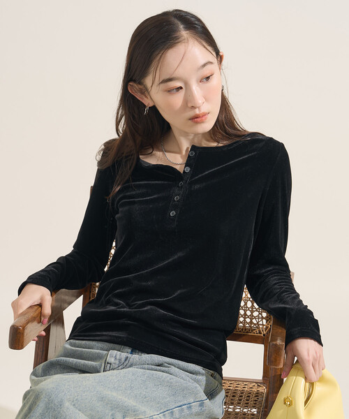 FREAK'S STORE(フリークスストア)の「<新色追加>ベロアジャージ ヘンリーネック トップス(Tシャツ/カットソー・レディース・ライトグレー/ブラウン/ブラック/ワインレッド/レモンイエロー・フリ-)」の20枚目の写真