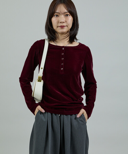 セール】＜新色追加＞ベロアジャージ ヘンリーネック トップス（T