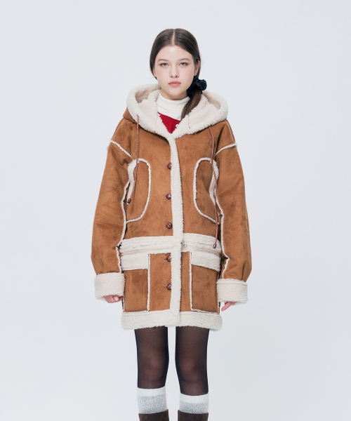 ADORABLE HOOD MUSTANG LONG COAT / CAMEL（ムートンコート）｜ARI