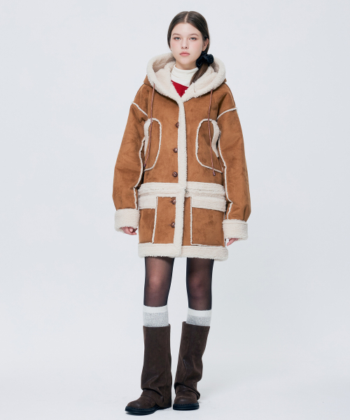ADORABLE HOOD MUSTANG LONG COAT / CAMEL（ムートンコート）｜ARI