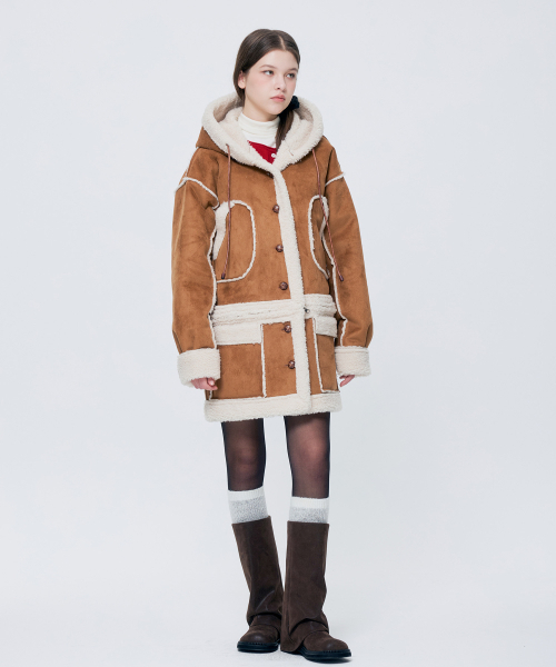 ADORABLE HOOD MUSTANG LONG COAT / CAMEL（ムートンコート）｜ARI