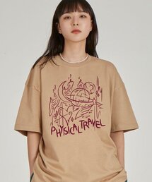 フロントフィジカルトレベルラウンドネック15番手綿半袖Tシャツ_ベージュ