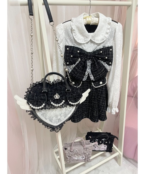 Ank Rouge（アンクルージュ）の「【痛バ】キラキラツイードの天使のハート痛バ（ショルダーバッグ・レディース・ピンク/ブラック・FREE）」の6枚目の写真