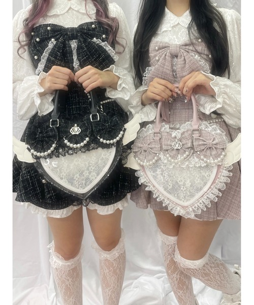 Ank Rouge（アンクルージュ）の「【痛バ】キラキラツイードの天使のハート痛バ（ショルダーバッグ・レディース・ピンク/ブラック・FREE）」の9枚目の写真