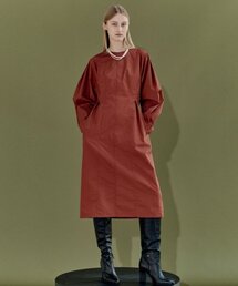 VOLUME SLEEVE TUCK DRESS - ORANGE