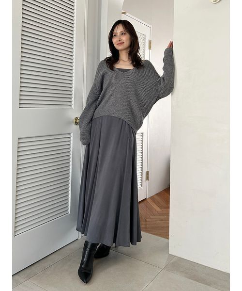 SNIDEL（スナイデル）の「キーネックニットセットキャミワンピース（ワンピース・レディース・グレー/アイボリー/ミント・0/1）」の2枚目の写真