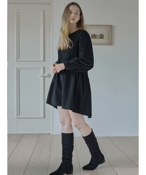 AVANT-G(アバン)の「Dot Corduroy Mini Dress - BLACK(ワンピース・レディース・ブラック/ベージュ・FREE)」の4枚目の写真