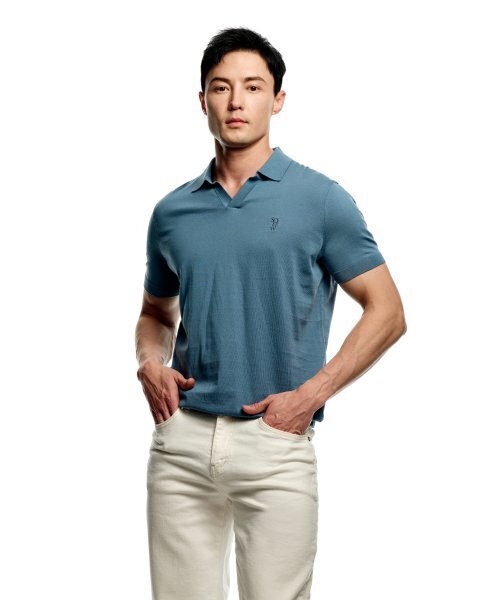 Polo Open Collar Short Sleeve Knit_Aquamarine