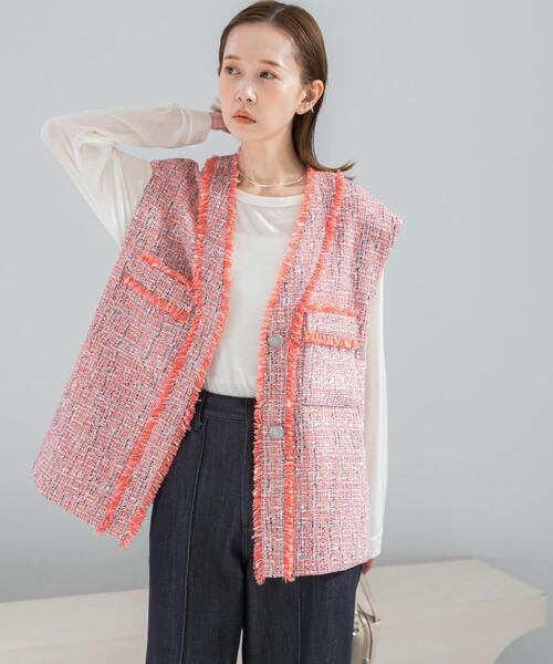 URBAN RESEARCH ROSSO WOMEN（アーバンリサーチ　ロッソ）の「ツイードオーバージレ（ベスト・レディース・ベージュ/ピンク系その他・FREE）」の6枚目の写真