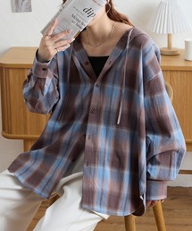 MONO-MART（モノマート）の「【anyway.シリーズ】UV チェック エアリー フード シャツ（シャツ/ブラウス）」