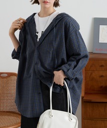 MONO-MART（モノマート）の「【anyway.シリーズ】UV チェック エアリー フード シャツ（シャツ/ブラウス）」