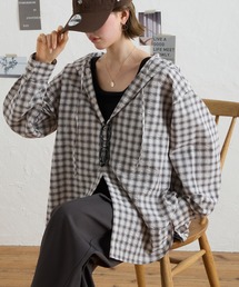 MONO-MART（モノマート）の「【anyway.シリーズ】UV チェック エアリー フード シャツ（シャツ/ブラウス）」