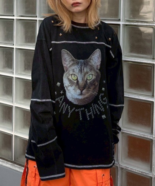 Candy Stripper（キャンディストリッパー）の「ANYTHING CAT PIGMENT トップス（Tシャツ/カットソー・レディース・チャコール/ブラウン/レッド・FREE）」の2枚目の写真